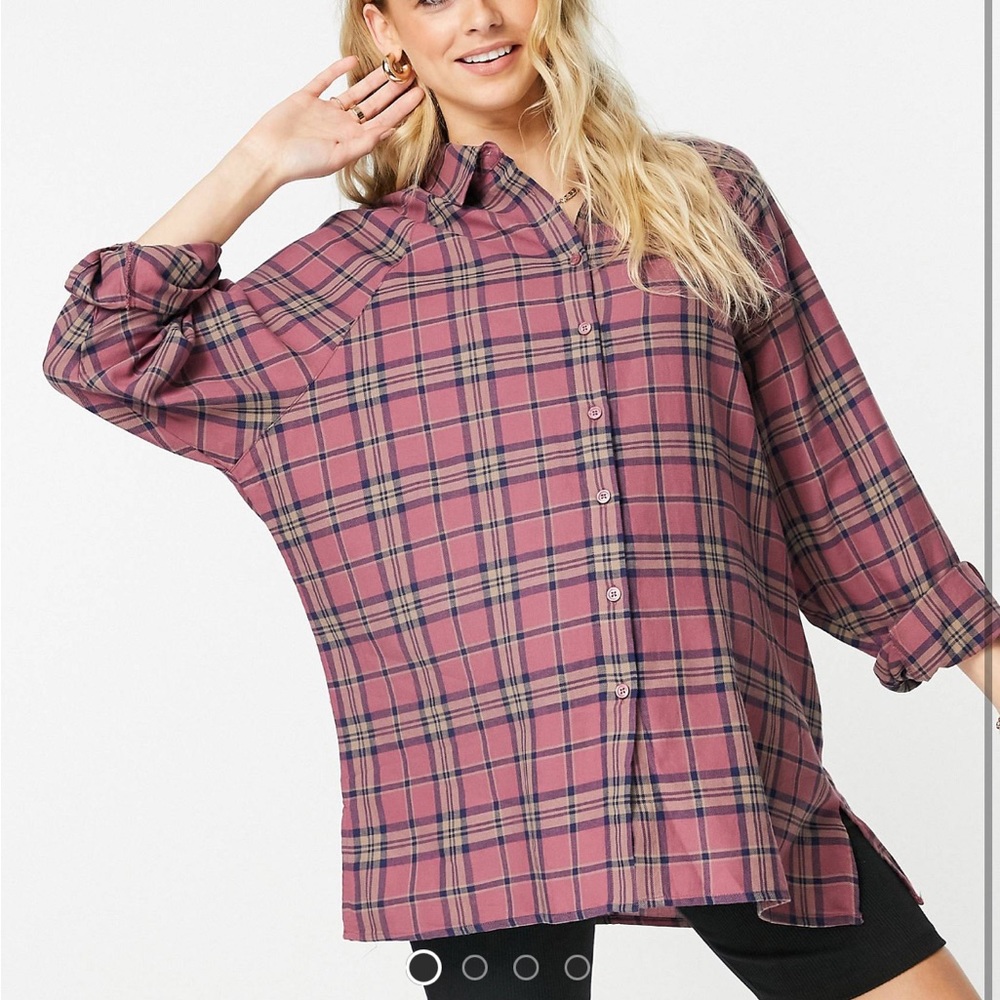 ASOS DESIGN Maternity long sleeve boyfriend shirt in dark red and navy check